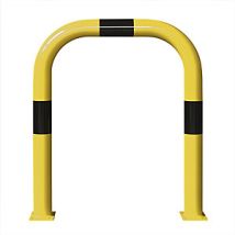 Rammschutz-bügel Xl, Rundrohr 108/3,6 Mm, Gebogen, Bxh 1000x1200 Mm, Außenb., Feuerverzinkt Und Gelb Beschichtet, M. Schwarzen Streifen, Zum Aufdübeln