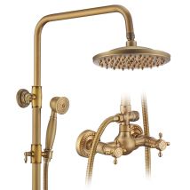 Duscharmatur Retro Klassische Doppelgriff Duschsäule In Gold Verstellbares Duschsystem Mit 20 Schwenkduschkopf Duschset Regendusche Mit Regendusche 