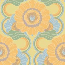 Bricoflor - As Creation 70's Retro Floral Chic Blue Green Wallpaper Textured Paste The Wall