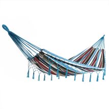 Hamaca De Algodón Con Flecos Carga Máx.300kg Para 2 Personas 320x150cm Para Jardín Terraza Camping - Color A Elegir Azul - Detex