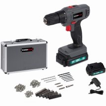 Mistral Bohrmaschine 18V Lithium – 35 NM Drehmoment – 1500 U/min – 18 mm Holz – 8 mm Stahl – 1300 mAh Akku – Koffer mit Zubehör