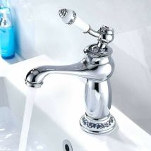 Debuns - Grifo Mezclador Para Lavabo De Latón, De Cerámica, De Porcelana Blanca Y Negra, De Cuello Largo, Estilo Vintage Floral, Con Entrada De Agua 