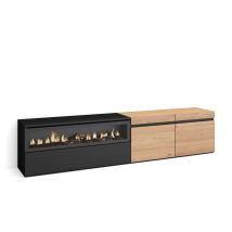 Mobile Tv Soggiorno, Ampio Spazio A Disposizione, 200x45x35cm, Per Tv Fino A 80', Camino Elettrico, Stile Moderno, Rovere E Nero - Skraut Home