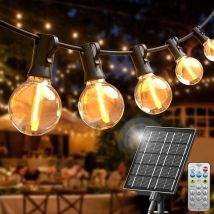 Lot De 2 Guirlande Lumineuse Solaire D'Extérieur G40 18m, 30 Ampoules Incassables, 8 Modes, Étanche, Jardin/balcon/noël