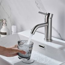 Detbom - Wasserhahn Bad Einhebelmischer Waschbecken Warm Und Kaltwasserhähne Badezimmer Waschtischarmatur Aus Edelstahl Klassischer Gebürsteter 