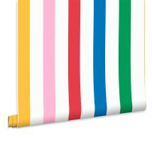 Joules - Vliestapete Country Critters Chunky Stripe White / Rainbow 10mx52cm