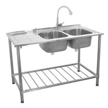 Fregadero De Cocina Doble Seno Con Escurridor A La Izquierda 120x79x60cm Con Dispensador Jabón Tapones De Colador + Grifo Gratis Lavaplatos Pila 