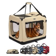 Lionto Hundetransportbox Faltbar, Stabile Stoffbox Mit Mesh-einsätzen, Ideal Für Auto, Reise & Tierarzt, 82x58x58 Cm, Beige