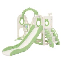 Joyz Tobogán Infantil 5 En 1 Con Columpio, Escalera, Canasta De Baloncesto, Telescopio, Juego De Trepa Multifuncional, Parque Interior Exterior, Verde