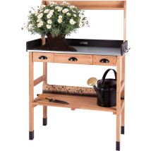 Premium Pflanztisch Aus Kirschbaum Holz Mit Schubladen Wetterfest, Garten-arbeitstisch Xl Outdoor Draußen Balkon Hochwertig, Gärtnertisch, Dunkel-