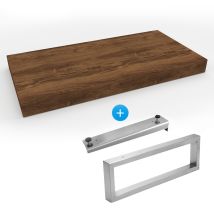 Set Lavabo Naturale Da Appoggio 80x8x50 Cm + Mobile 39,5 Cm + Portasciugamani 45 Cm, Marrone Scuro (do8050dt-fix2) - Egger
