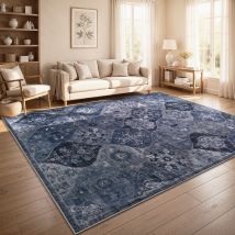 Paco Home Tappeto Vintage Boho Moderno Soggiorno Pelo Corto Lavabile Blu 200x280 Cm