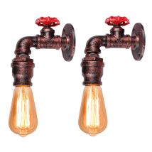 Applique Murale Vintage Industriel Lampe Murale Métal Luminaire Murale Steampunk Conduites D'Eau Rouge Rouille - 2pcs
