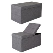 Faltbarer Sitzhocker / Aufbewahrungsbox Mit Klappdeckel, Sitzbank Aus Leinen, 76 X 38 X 38 Cm, Grau - Dibea