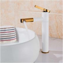 Grifo Cilíndrico Negro Sencillo Y Contemporáneo Para Lavabo, Mezclador De Lavabo - Blanco-oro, 30 Cm