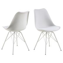 Ac Design Furniture Emanuel Sedia Da Pranzo, Finta Pelle, Bianco, L: 54 X W: 48.5 X H: 85.5 Cm, 2 Unità