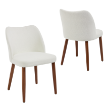 Chairus – Dining Chairs Set of 2 – Retro Rustic Design – Linen Fabric – Solid Wood Legs – White
