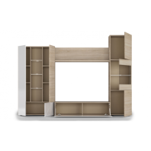 Parete Attrezzata Porta Tv 260 Cm Bianco Lucido E Rovere Chiaro - Ostenda