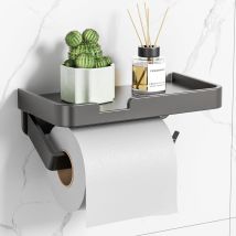 Wall Mounted Toilet Paper Holder With Shelf, Toilet Paper Holder With Adhesive Or Screw Attachment – Matt Grey
