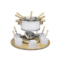Fondue-Set Larissa – für 6 Personen – Fonduetopf aus Stahl, Spritzschutz, Fonduegabeln, Rechaud, Saucenschalen, Saucenlöffel – 3,954 kg