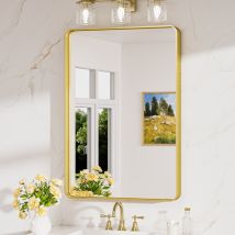 Keonjinn Miroir Salle De Bains 60x90cm En Verre Trempé Résistant, Miroir Mural Avec Cadre En Aluminium, Wc Miroir Rectangulaire Pouvant Être Posé 
