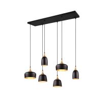 Chiraz Sospensione 6 Diffusori Metallo Forme Differenti Nero E Oro L. 91cm 6 Luci Attacco E14