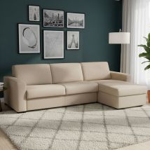 Schlafsofa Alicya, Ecksofa, 100% Made In Italy, Sofa Mit Drehöffnung, Mit Wendebehälter Halbinsel, Mit Standard-armlehnen, Cm 280x95h90, Beige - 