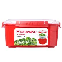 Sistema Vaporiera Per Microonde Con Cestello Removibile Vaporiera Grande Da 3,2 L Priva Di Bpa Rosso/trasparente