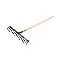 Rastrillo de jardín 16 púas con mango de madera de 130 cm – Herramienta de limpieza y mantenimiento – Ideal para jardines y patios