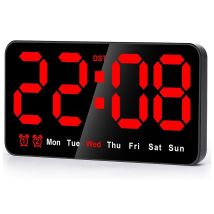 Horloge Murale Numérique, Horloge Led 9 Pouces Avec Affichage 12/24 H, Grands Chiffres, Petite Horloge Murale Silencieuse - Lettres Noires Et Rouges