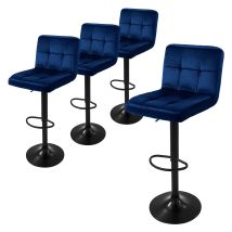 Ml-design - Set Di 4 Sgabelli Da Bar Rivestimento In Velluto Blu Sedia Da Bancone Regolabile In Altezza 63-83 Cm Girevole A 360° Sgabello Alto Da 