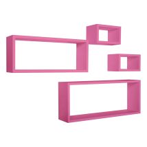Sanitec - Mensola Da Parete Scaffale Cubo Set 4 Pezzi Fuxia Salotto Camera Soggiorno Moderno Merlino