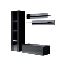 Mueble De Salón Con Led Composición De Salón Tv Mueble Tv Conjunto De Salón Ancho 160cm Modelo Luke 2b Negro Acabado Brillo