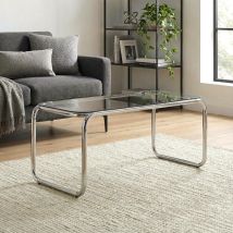 Mesa De Centro De Metal De Estilo Contemporáneo Amaya Con Tapa De Cristal Negro