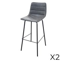 Meublorama - 2er Set Barhocker Mit Rückenlehne In Grauem Quarz-lederlook, Kollektion Nets - Industriestil
