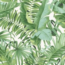 A Street Prints - Tropical Leaf Wallpaper Palm Tree White Green Paste The Wall