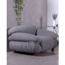 Sofa Olympia – Grau – Sherpa-Stoff – Verchromter Stahl – Zeitgenössischer Stil