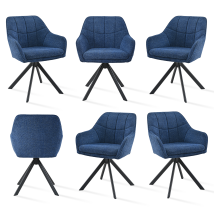 Goeurvant Sillas Giratoria Moderna Con Cojín Doble Grueso, Respaldo Ancho Y Reposabrazos Ergonómicos - Juego De 6 - Azul Marino - Chenilla