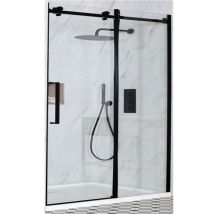 Nero - Black Reversible Frameless Sliding Door Shower Enclosure And White Tray With Fast Flow Waste - 1100mm X 900mm - Milano