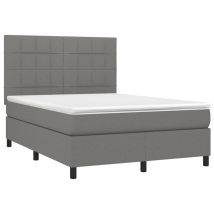 Box Spring Bed With Mattress&led Dark Grey 140x200 Cm Fabric Vidaxl