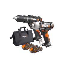 Kit Perceuse-visseuse À Percussion Worx Wx370.9 20v Et Visseuse À Percussion Wx291.9 Avec Batteries Et Chargeur Pour Perçage Et Vissage
