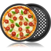 Pizza Trays, Carbon Steel, Non-stick Coating, Perforated, Diameter 28cm, For Domestic Oven