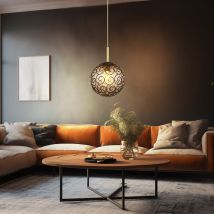 Pendelleuchte Hängelampe Esstischleuchte Schwarz Gold Glas Wohnzimmerlampe Amber