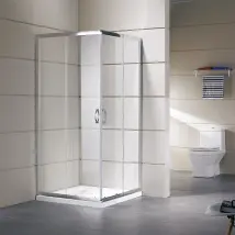 Box Doccia Vetro Trasparente Anticalcare Temperato 4mm Apertura Angolare Doppio Scorrevole H185 75 X 75 X H185 Cm