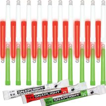 Bastone Luminoso Snaplight Glow Stick - Confezione Da 30 Pezzi, 10 Bianchi Durata 8 Ore + 10 Rossi Durata 12 Ore + 10 Verdi Durata 12 Ore, 15 Cm - 