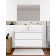 Allstone - Set Da Bagno Ibiza 2 Cassetti - 8 Colori Diversi - 15 Misure - Include Mobili, Lavabo E Specchio - Bianco Lucido 120x45cm 1 Seni