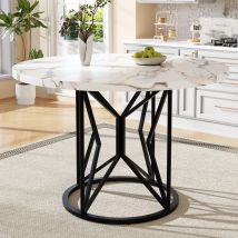 Mesa De Comedor Redonda Con Patas Metálicas Ajustables, Efecto Mármol, En Mdf, Negra, 100 X 100 X 76 Cm