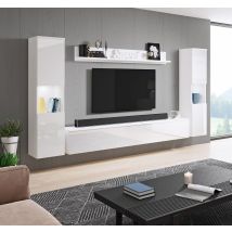Bratex - Conjunto De Muebles De Salón Paris Xl, Sin Iluminación Led, Juego De Muebles De Salón, Muebles De Salón Modernos (blanco/blanco Brillo)