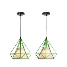 2 Piezas Lámparas Colgante Vintage Lámparas De Techo Industrial Metal Iluminación De Techo Jaula Geométrica Verde Ø25cm