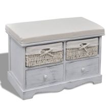 Helloshop26 - Banco De Almacenamiento Blanco 62 X 33 X 42 Cm Madera De Paulownia 020021242